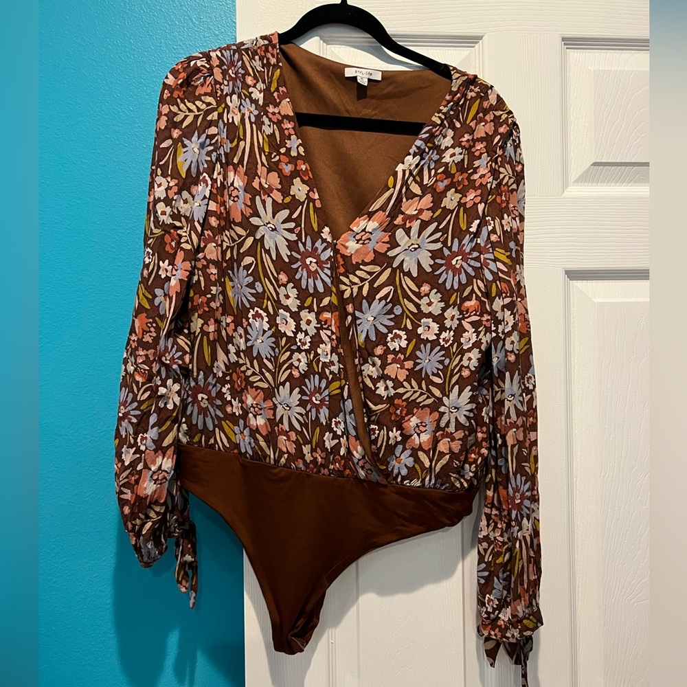 Vici Tompkins Floral Drape Bodysuit
